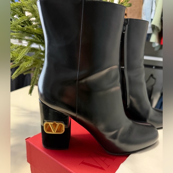 Valentino Shoes - Valentino Black Heeled Boots with Gold Accent